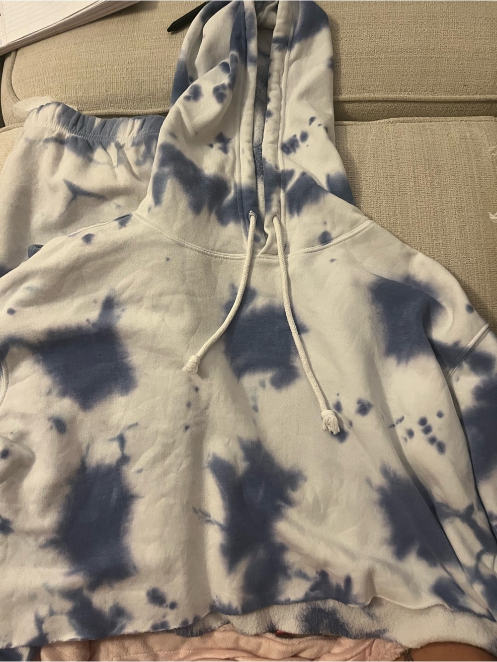 Tie-Dye Cropped Hoodie & pant set in Blue and White